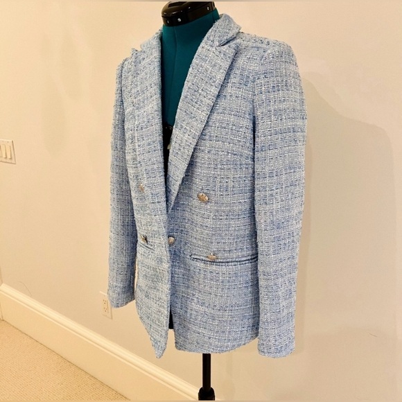 NWT AQUA High End Double Breasted Light Blue Tweed Blazer - Picture 6 of 8